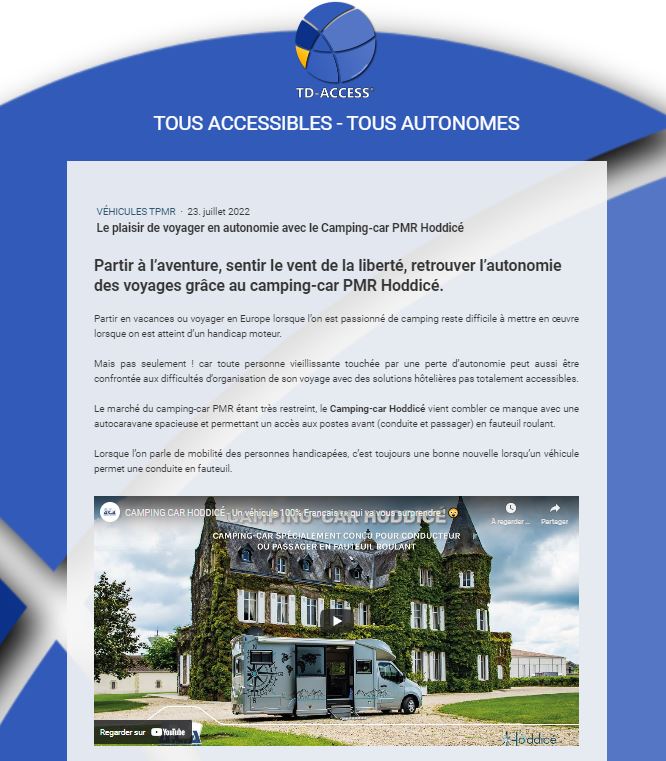 article hoddicé camping-car pmr td access
